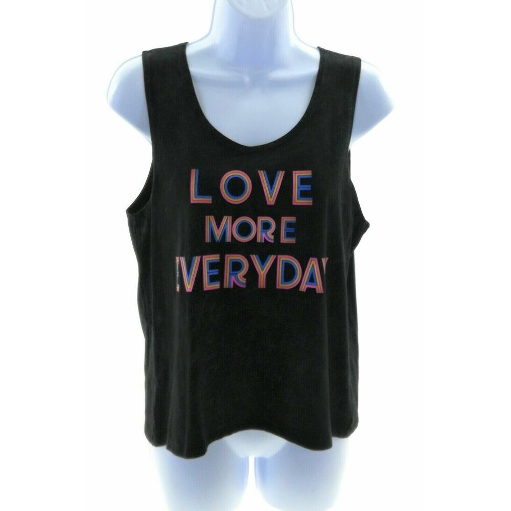 Electric Pink Black "Love More Everday" Tank Top - Size Medium - Workout Casual